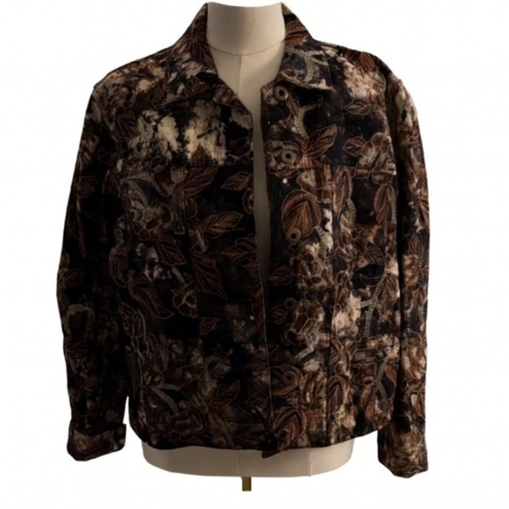 Chico's Design Embroidered Jacket Size 1 Medium Metallic Boho Luxe Wearable Art
